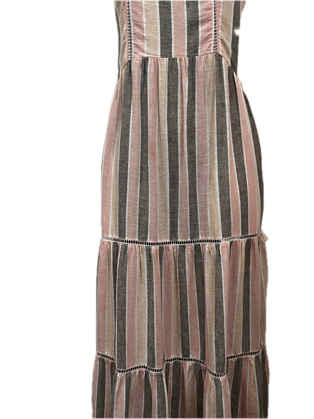 Caslon Pink Gray Stripe Linen Blend Tiered Maxi Dress Small - Picture 5 of 13
